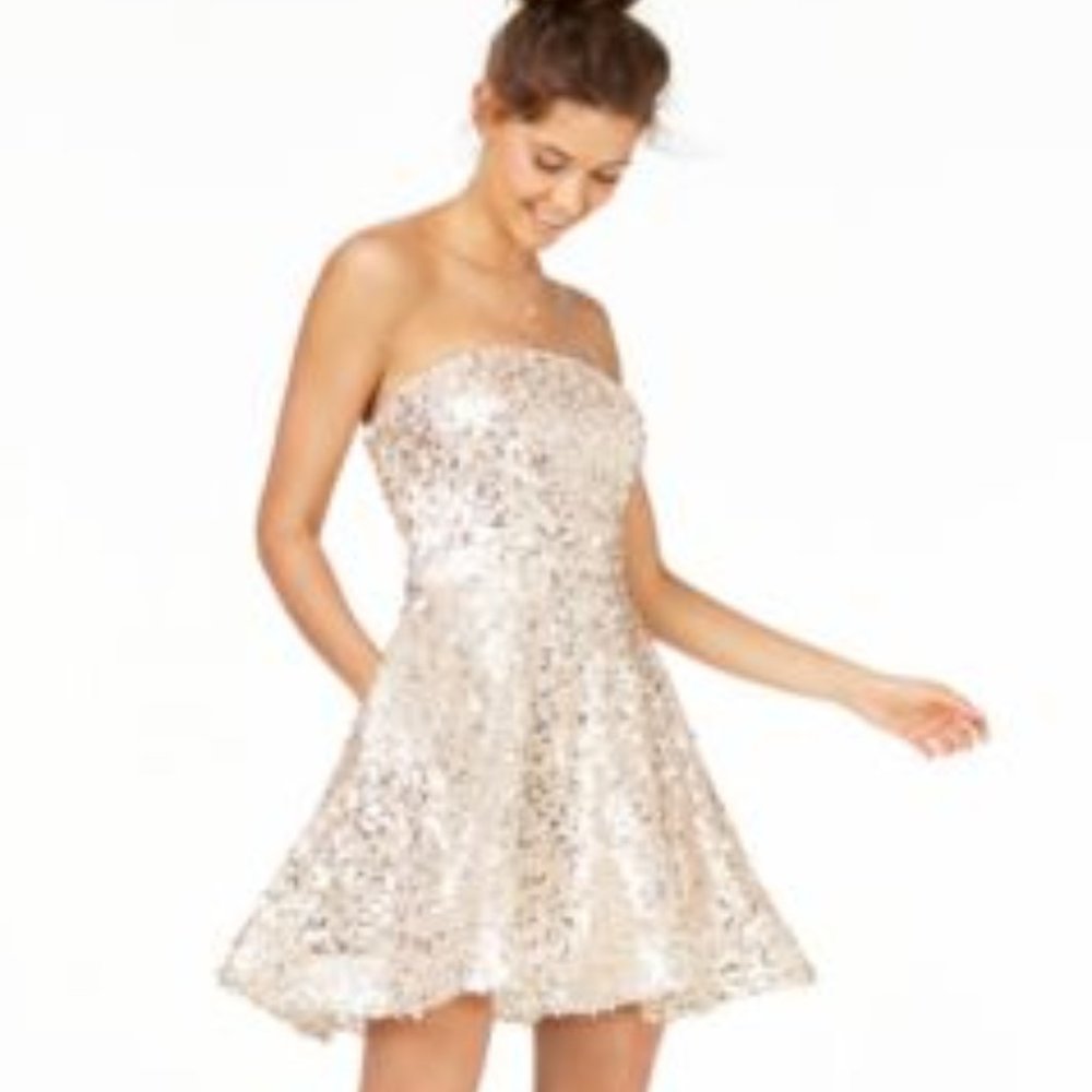 Crystal Doll Juniors Sequined Strapless Dress
